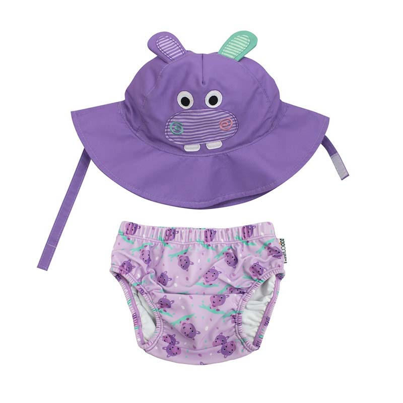 Zoochini Conjunto bañador pañal + gorro - Hipopotamo