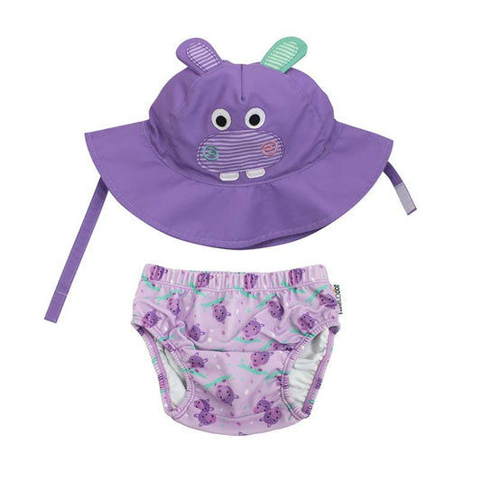 Zoochini Conjunto bañador pañal + gorro  - Hipopotamo