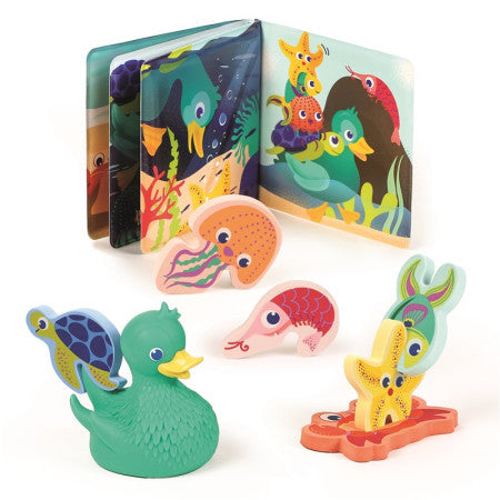 Conjunto Juguetes de baño Libro y Animales Marinos Ludi