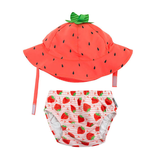 Zoocchini Conjunto bañador pañal + gorro - Fresa